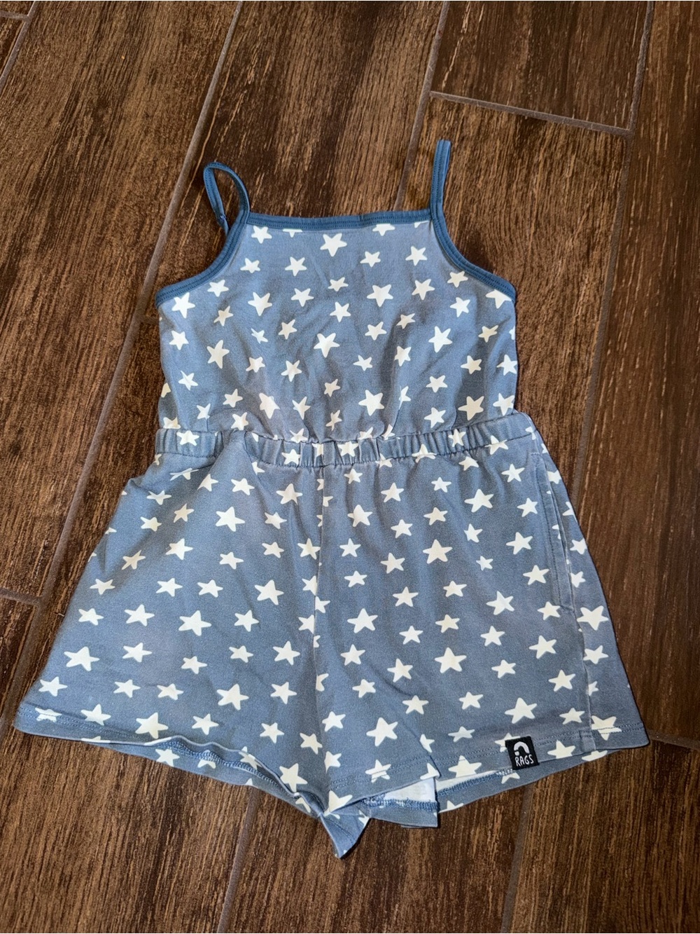 Girls Blue Star-Print Spaghetti-Strap Romper